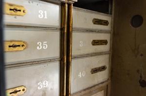 a stack of metal drawers with numbers on them at StrandBerg's B&B Oma Ida in Braunlage
