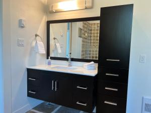 a bathroom with a sink and a large mirror at Country home, Sleeps 6 pets friendly in Port Alberni