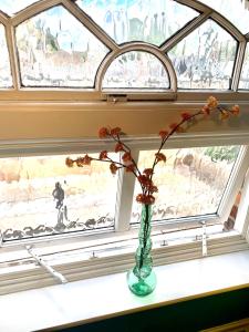 ヨークにあるVictorian Retreatの花の入った窓敷きに座る花瓶