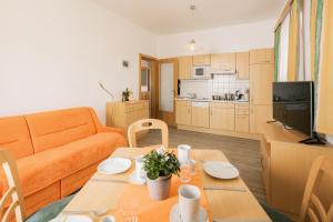 ein Wohnzimmer mit einem Sofa und einem Tisch in der Unterkunft Appartementhaus Samson Fanningberg in Weisspriach