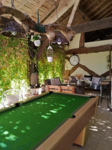 a pool table in the middle of a room at Les Gîtes de La Treille in Montagrier