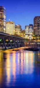 a bridge over a river with a city in the background at Charming 2 bedroom apartment near VCU in Richmond