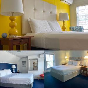 two pictures of a hotel room with two beds at Somerset House Inn in Provincetown