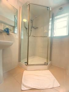een badkamer met een douche en een wastafel bij Hawk House in West Camel