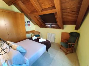 1 dormitorio con 1 cama, TV y silla en Apartamento LA LUCANA ORDESA-Laspuña, en Laspuña