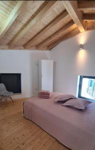 a bedroom with a bed and a flat screen tv at O Cantinho da Penetra AL in Santar