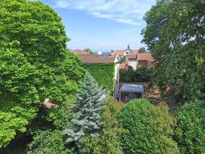 Blick auf ein Haus durch die Bäume in der Unterkunft La Vie Là, Chasselay in Chasselay