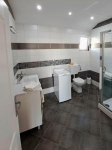 un baño con inodoro y lavabo en Apartment Oaza Mira, en Tribunj 60 fotos más