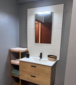 a bathroom with a sink and a mirror at Travel Escape in Cayenne