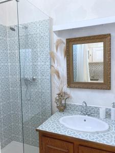 y baño con lavabo y ducha. en Anglet, centre ville, proche des plages, en Anglet