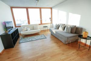 ein Wohnzimmer mit einem Sofa und einem TV in der Unterkunft Gartenwohnung mit 3 Schlafzimmer in Klaus in Klaus