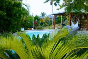 a swimming pool in a garden with palm trees at Résidence Mapou : Bungalow Cycas - logement de charme avec piscine in Saint-François