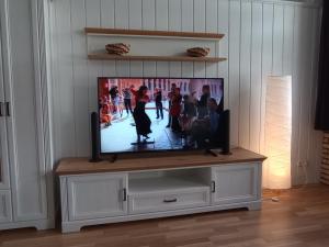 a flat screen tv sitting on top of a entertainment center at Damm 10 Appartement in Peine