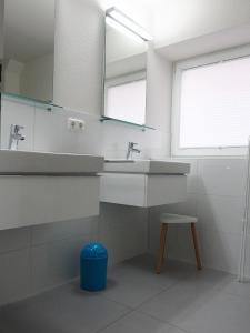 シャルボイツにあるAppartement-Strandperle-Fis-002のバスルーム(シンク、鏡、スツール付)