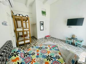 Hostal Badillo SV في كارتاهينا دي اندياس: غرفة معيشة مع أريكة وتلفزيون