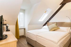 - une chambre avec un lit et une télévision dans l'établissement Hotel Platzhirsch, à Zurich