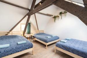 a room with two beds in a attic at Tempel Cathedral Lodge in the Heart of Antwerp in Antwerp