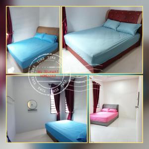 a collage of four pictures of a bed in a room at NQ Jelawat HOMESTAY in Bachok