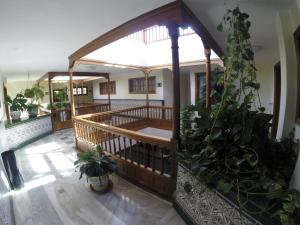 an empty hallway with plants in a building at Apartamentos Tapahuga in Playa de Santiago