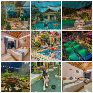 a collage of pictures of a swimming pool at Tam Coc Sunrise Homestay in Ninh Binh
