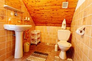 a bathroom with a toilet and a sink at Pod Dubom in Liptovský Mikuláš +43 photos
