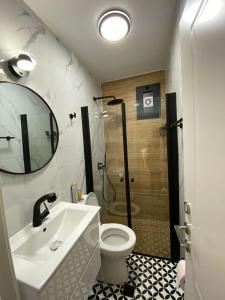 La salle de bains est pourvue d'un lavabo, de toilettes et d'une douche. dans l'établissement Levis house Eilat, à Eilat