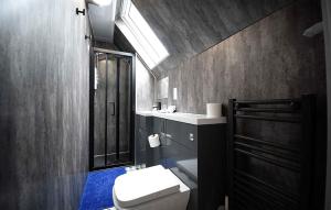 a bathroom with a toilet and a sink and a window at Grenitote B&B in Portree