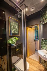 a bathroom with a shower and a sink at Apartamenty Miejski Ogród in Bielsko-Biała