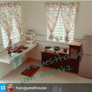 Hani Guest House Big House في ميلاكا: مطبخ صغير مع مغسلة وثلاجة