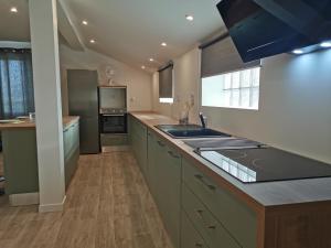 a kitchen with green cabinets and a counter top at Loft 90m2 - Tout confort in Libourne +22 photos
