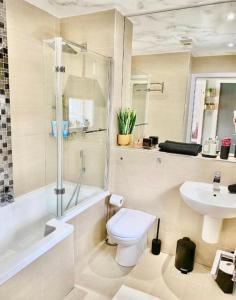 a bathroom with a toilet and a sink at Glasgow two bedroom Penthouse in Glasgow