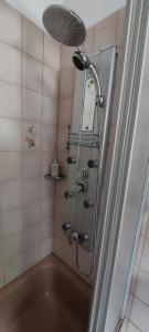 a shower with a shower head in a bathroom at Black Bear Bikers Pub-Hotel in Kempfeld +31 photos