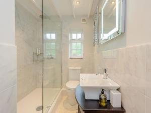y baño con lavabo, aseo y ducha. en Eton Cottage en Farnham