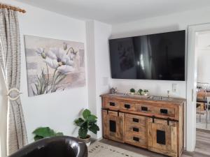 TV a/nebo společenská místnost v ubytování Wohlfühl-Appartement Bergsee FAMILY - am Wildsee - SUP und Schlitten for free