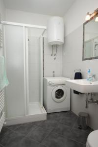 een badkamer met een wasmachine en een wastafel bij Apartments with a parking space Pula - 7646 in Pula