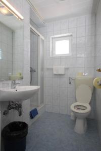 een witte badkamer met een toilet en een wastafel bij Double Room Peroj 2235d in Peroj