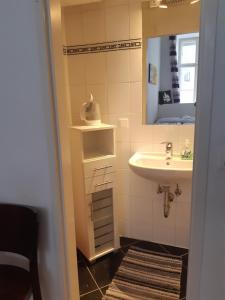 a bathroom with a sink and a mirror at Apartment Dahlia Vienna in Vienna