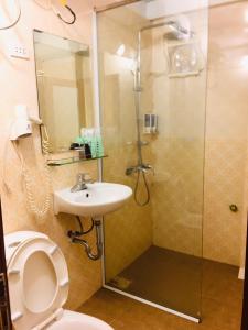 une salle de bain avec une douche, des toilettes et un lavabo dans l'établissement Black Hmong View hotel, à Sa Pa