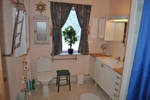 a bathroom with a toilet and a sink and a window at Orsastuguthyrning-Oljonsbyn in Orsa +30 photos