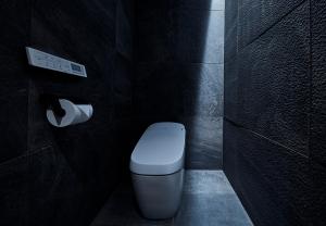 名古屋的住宿－HOTEL和紡，浴室设有卫生间和一卷卫生纸