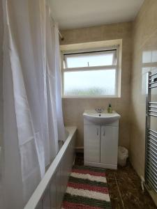 uma casa de banho com um lavatório e uma janela em Emerald House em Luton