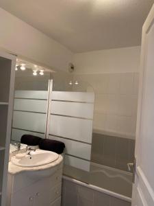 a bathroom with a sink and a shower at Centre ville, parking privé in Perpignan