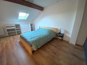 a bedroom with a bed and a wooden floor at Maison de ville au bord de l’eau (3) in Saint-Nicolas-de-Port
