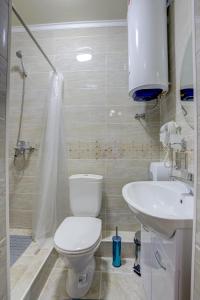 a bathroom with a toilet and a sink at Ordo Hotel in Karakol