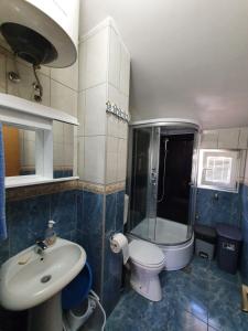 Un baño con ducha, inodoro y lavabo. en Apartman Stanojevic, en Budva