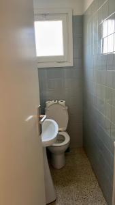 a bathroom with a toilet and a window and a sink at Villa in Tossa de Mar (Santa María de Llorell) in Tossa de Mar