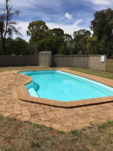 a small swimming pool in a yard with a fence at Wagon Wheel Motel & Units in Coonabarabran
