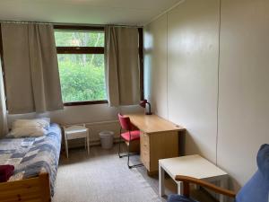 a room with a bed and a desk and a window at Kokemäen opisto in Kokemäki