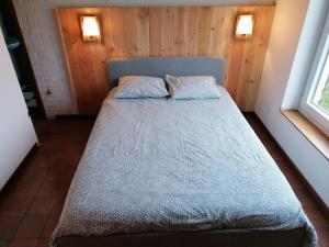 Bett in einem Zimmer mit zwei Kissen darauf in der Unterkunft Les mésanges in Rochefort