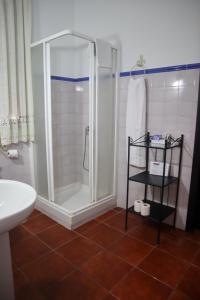 La salle de bains est pourvue d'une douche, de toilettes et d'un lavabo. dans l'établissement Apartamentos Turisticos Casa Cantillo, à Carmona